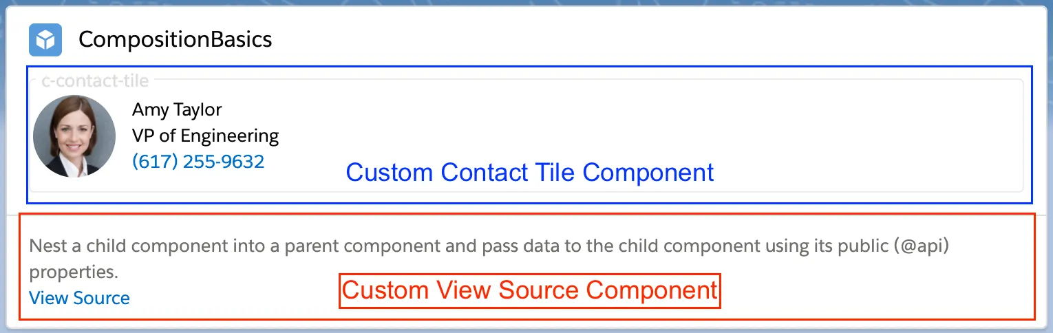 screenshot highlighting the two child components in the composition basics component