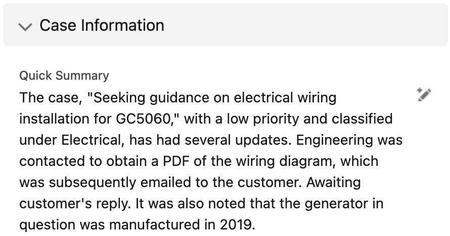 Screenshot of a case with a populated Quick Summary field.