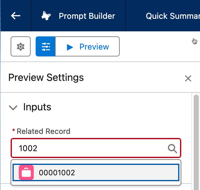 Related record input box corresponding to the preceding step.