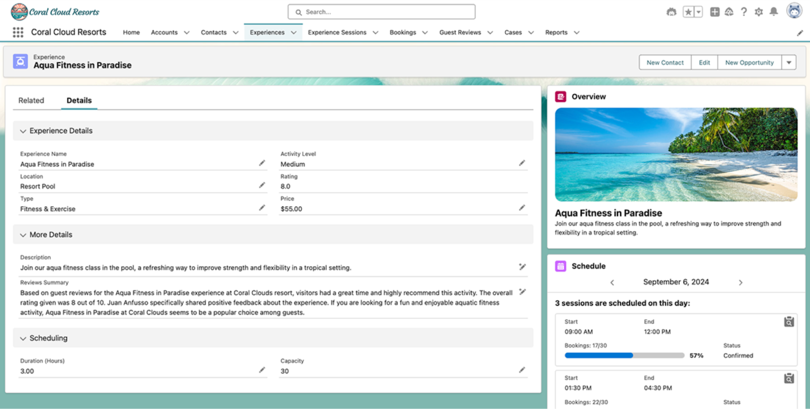 The Coral Cloud app user interface showing an experience record page