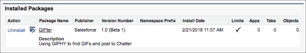 View your installed packages in the Installed Packages dialog. You can see GIFter listed here with its version number and install date and time.