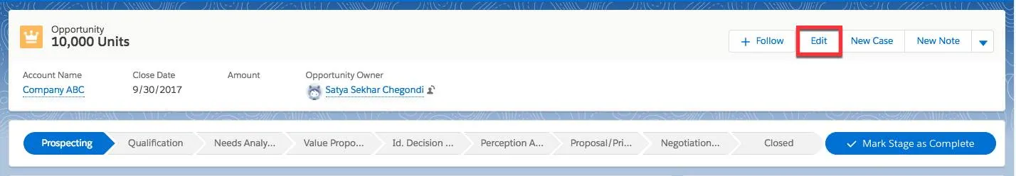 Edit button highlighted on an opportunity for 10,000 units