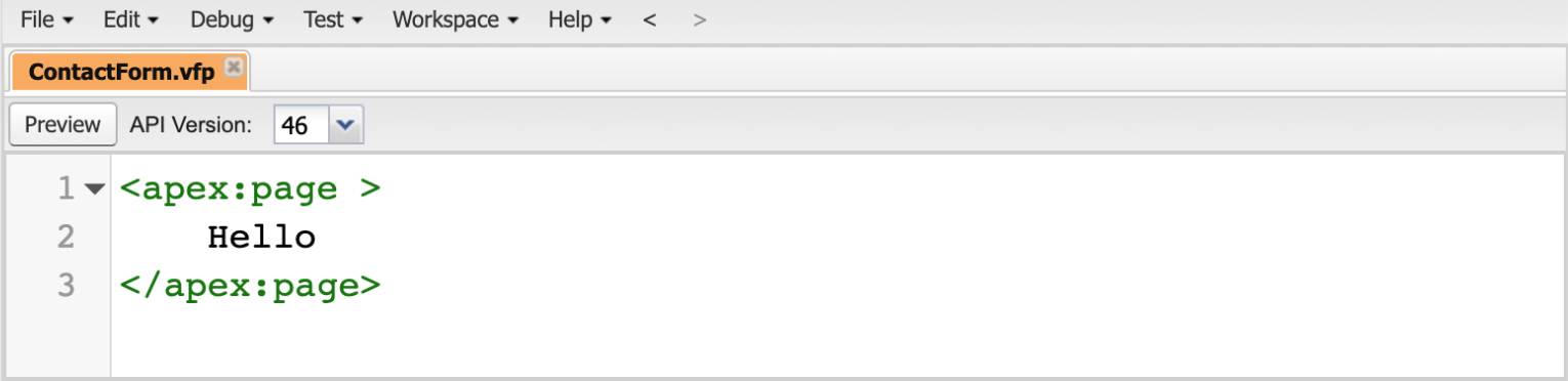 Developer Console 用于显示 ContactForm 页面的代码。