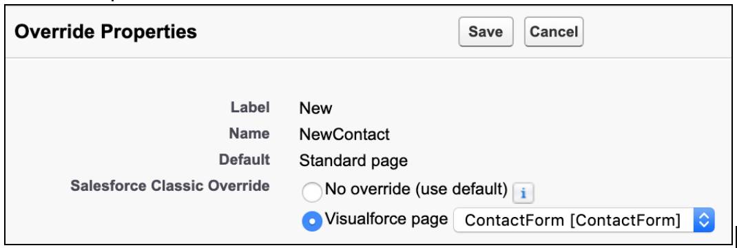 Visualforce page contact form override.