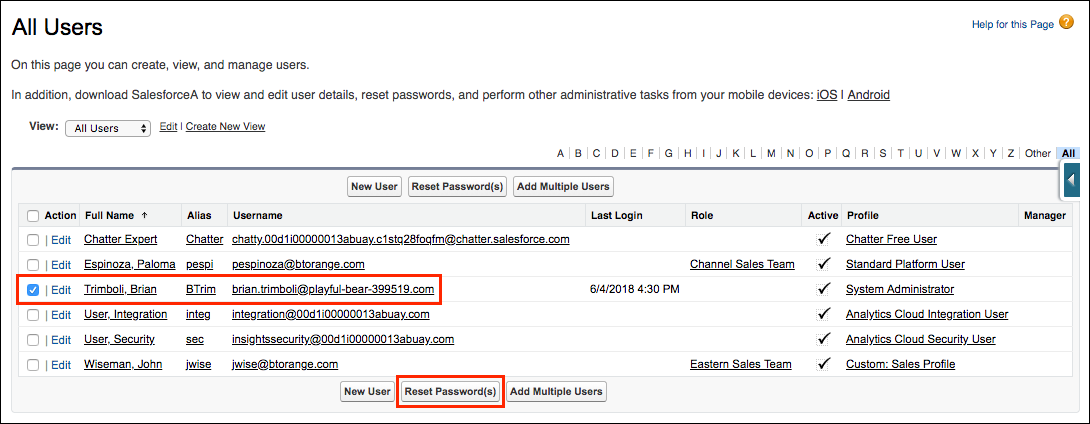 Reset your Trailhead Playground password on the Users page in Setup.