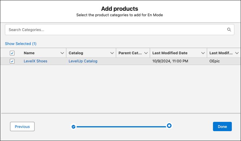 The Add products window where you search for and add product categories to the loyalty program.