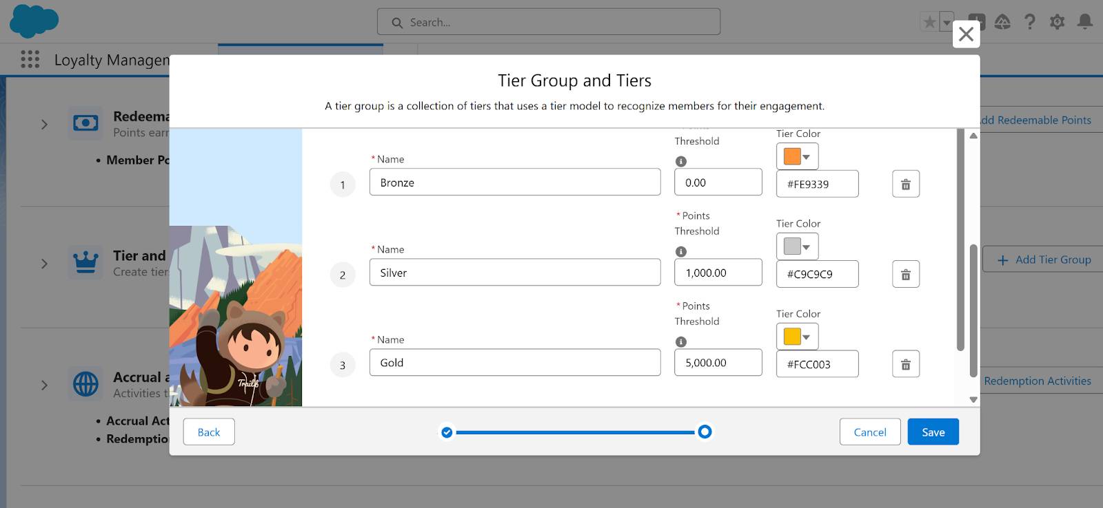 Tier Group and Tier configuration window.