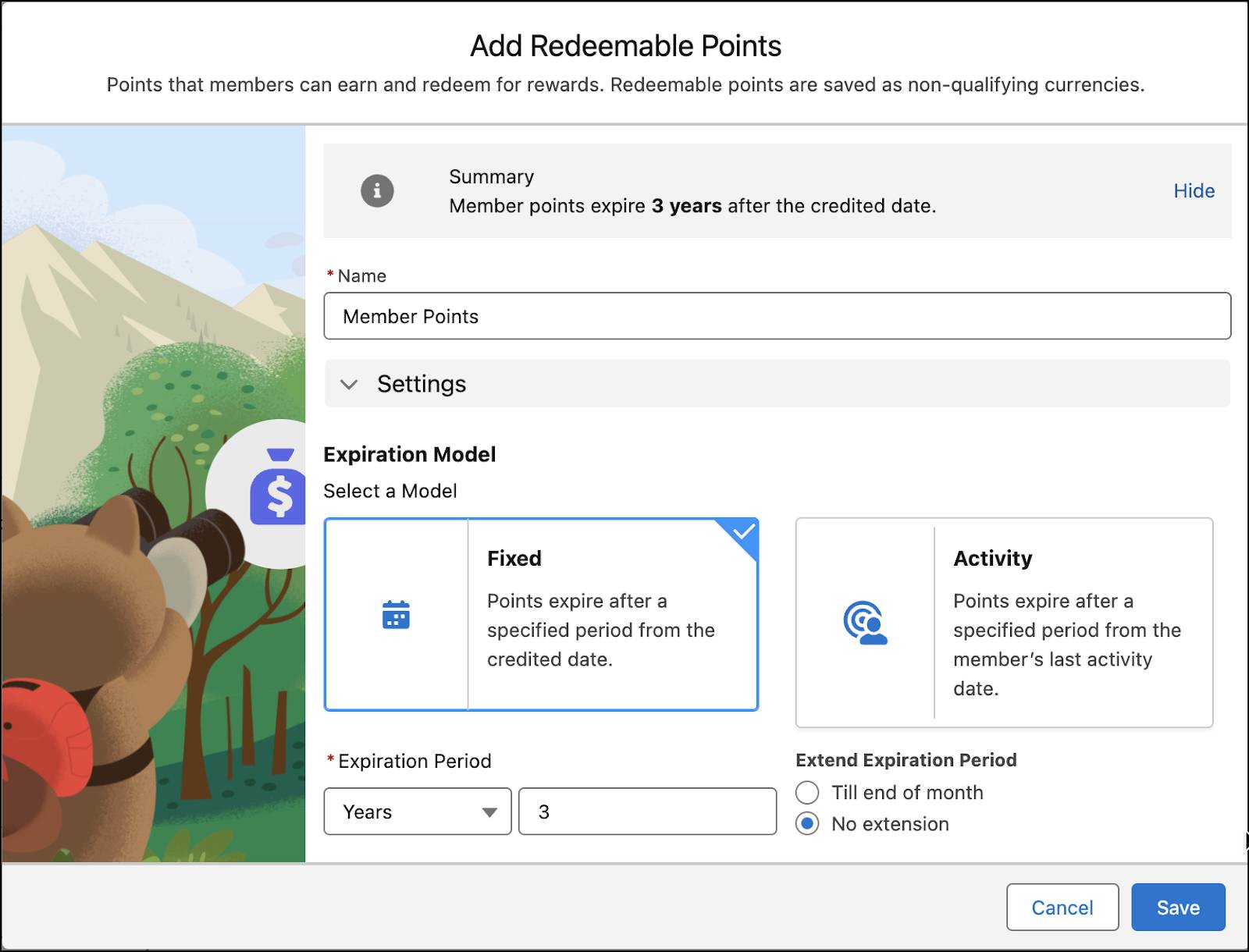 The Add Redeemable Points window where you define the non-qualifying currency.