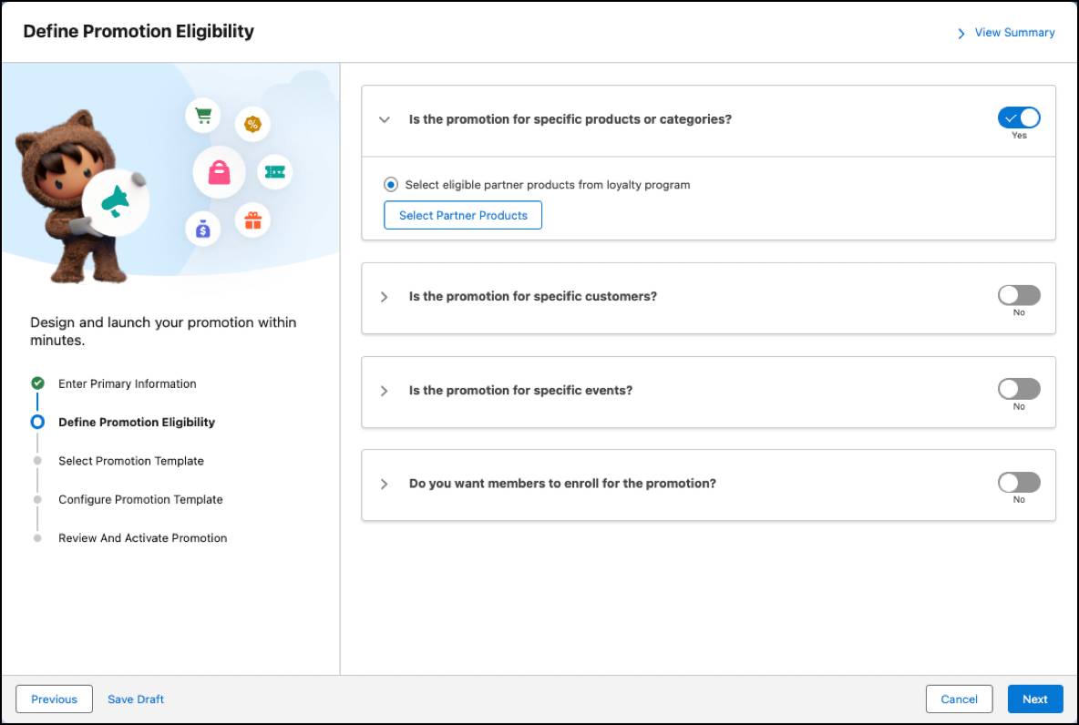 The second step in the Quick Promotion setup flow where you define the eligible products.