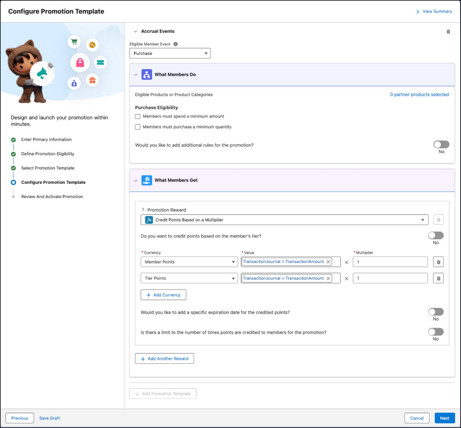 The fourth step in the setup flow where you configure the promotion template.