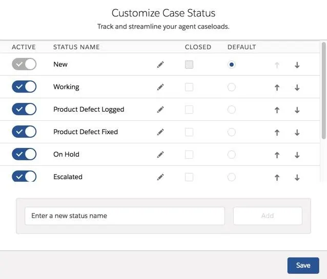 Customize Case Status picklist options.