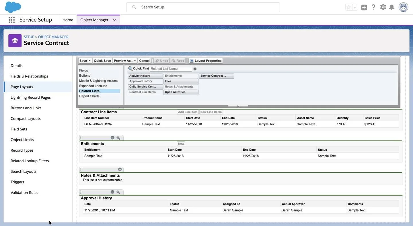 Create and customize the Service Contract Page Layout