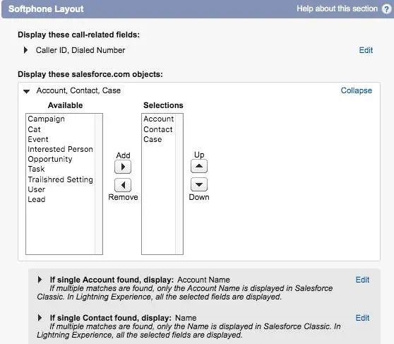 ソフトフォンレイアウトに表示する Salesforce オブジェクトをカスタマイズします。[Lead (リード)] オブジェクトを [Case (ケース)] オブジェクトに置換します。