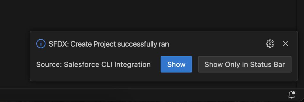 Visual Studio Code 弹出窗口显示项目创建成功的消息。