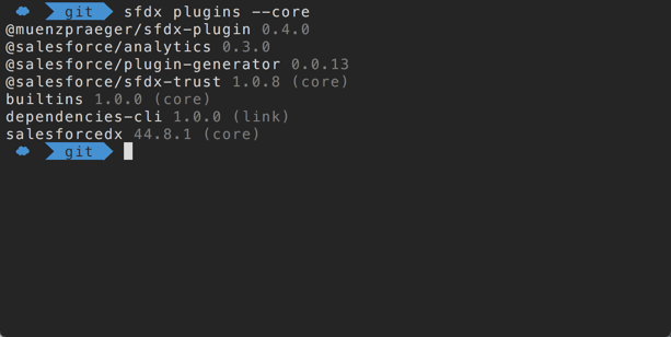 Terminal output of Salesforce CLI plugins.