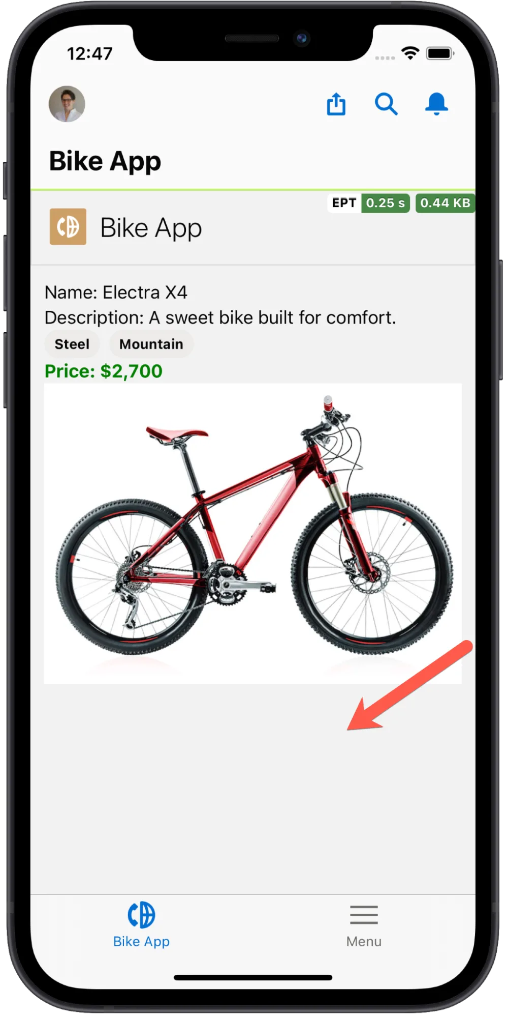 LWC on mobile using the Salesforce app build without the available bike list.