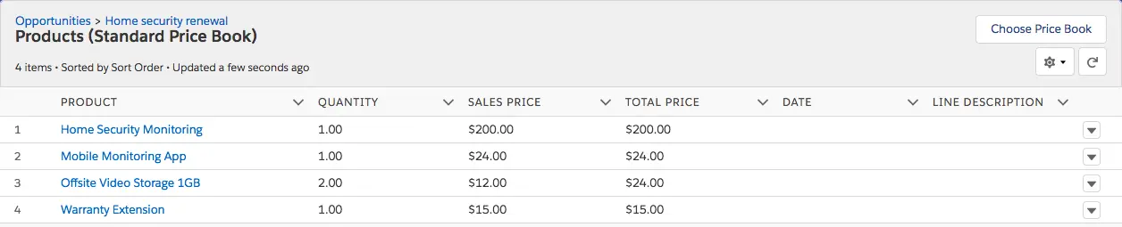 Opportunity Products list