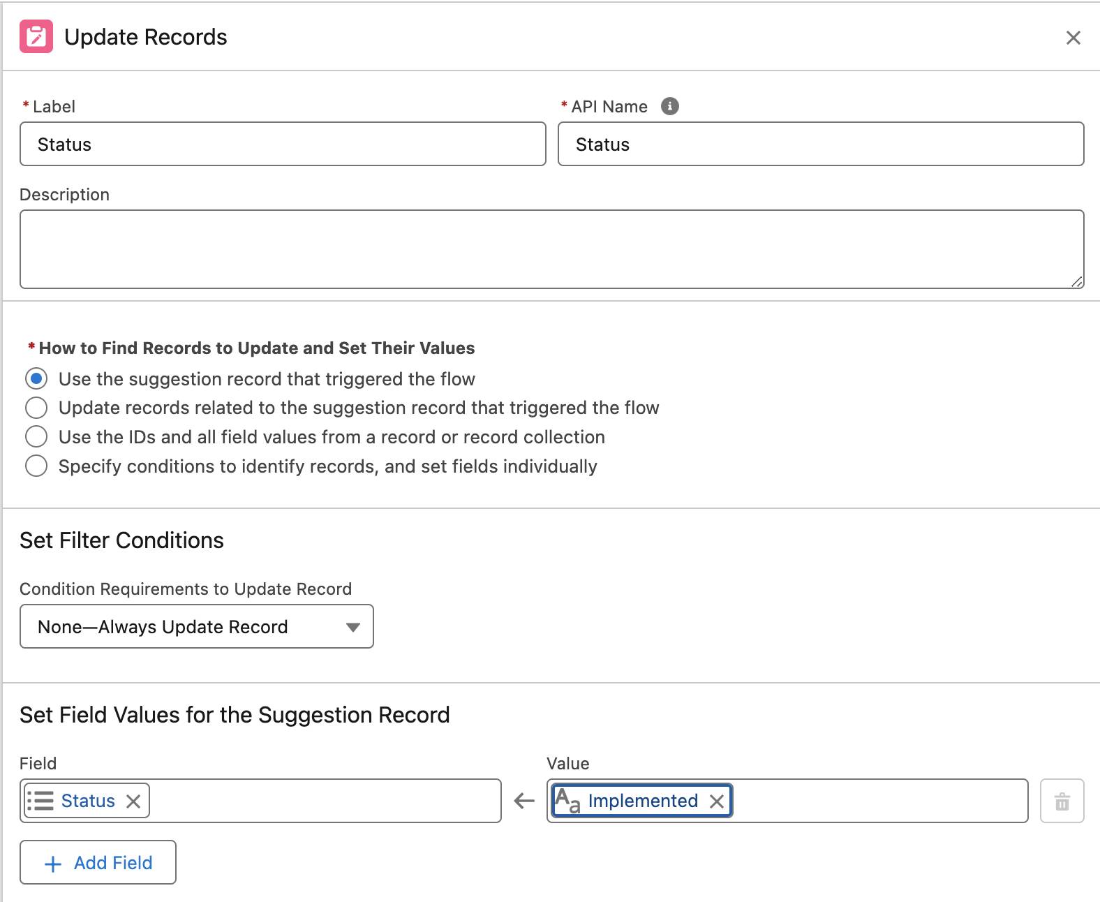 The Update Records panel corresponding to the preceding steps.