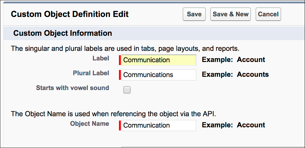 Screenshot of Custom Object Definition.