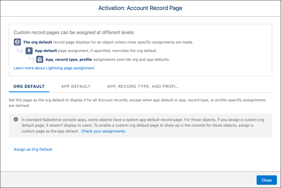 Account record page activation.