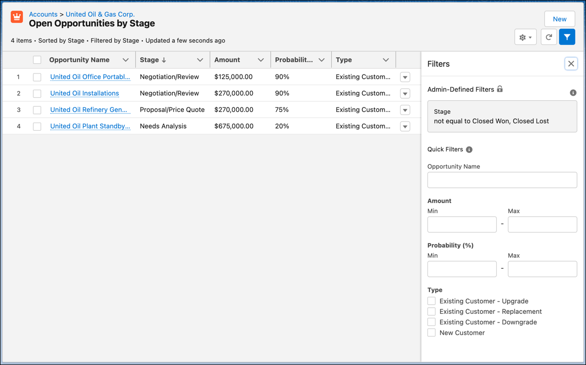 Opportunity related list View All page and filters