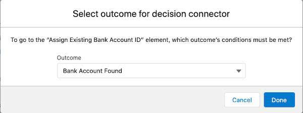 Select outcome for decision connector window.