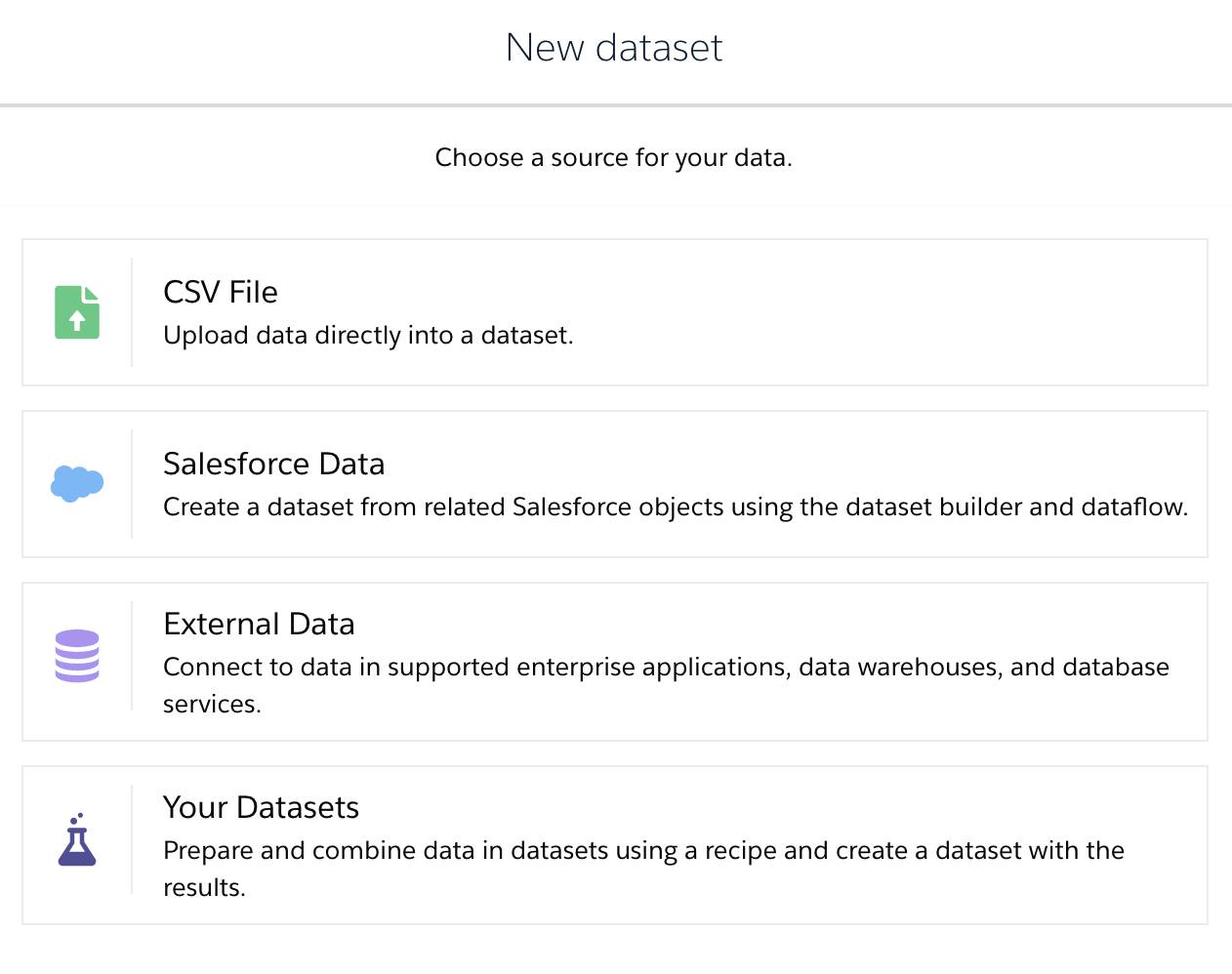 Select a data source for creating a dataset