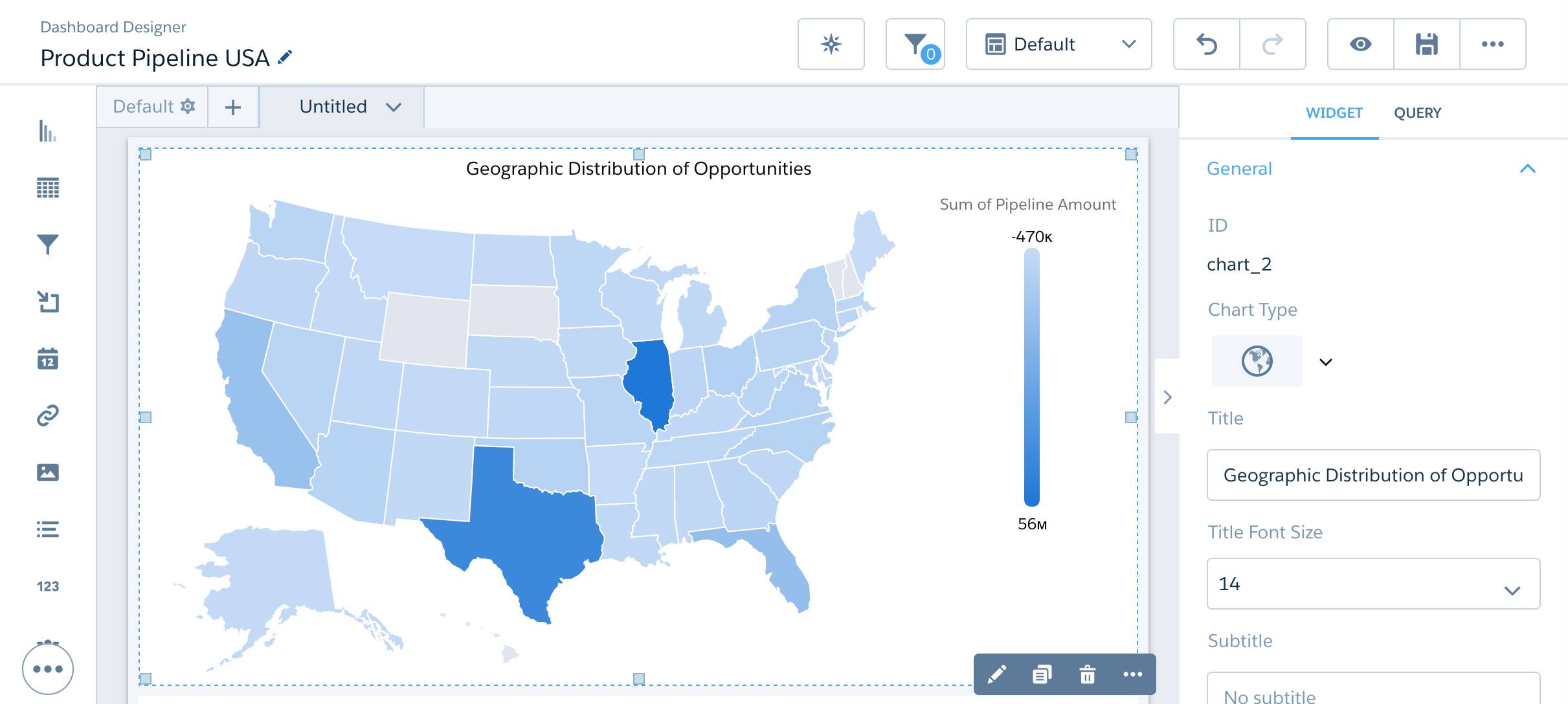 United States map chart with title in dashboard designer