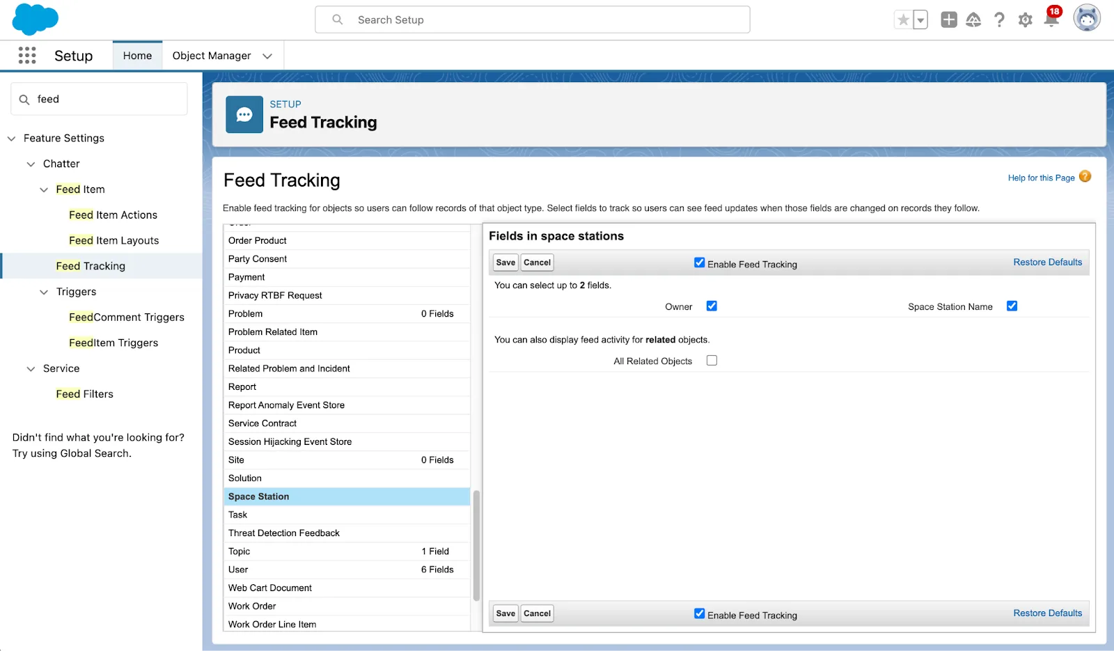 Feed Tracking for the Space Station object.