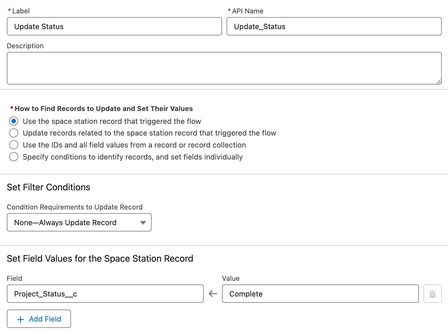 The Update Records panel corresponding to the preceding steps.