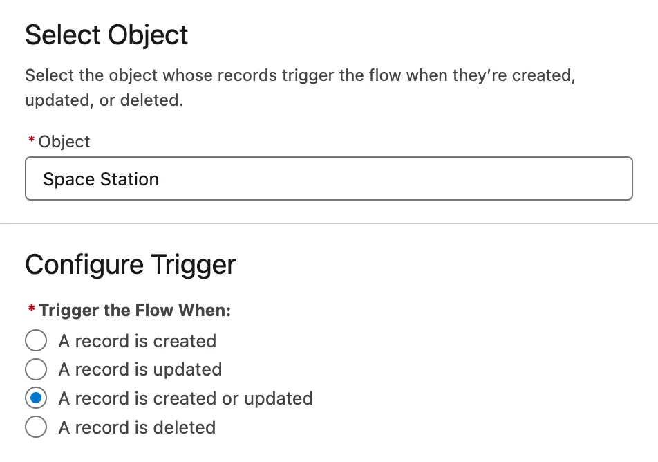 Object selected and configured Trigger screen.