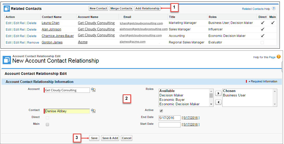 Create relationships between contacts and accounts