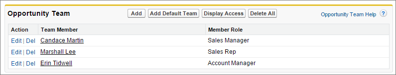 A screenshot of the Opportunity Team related list