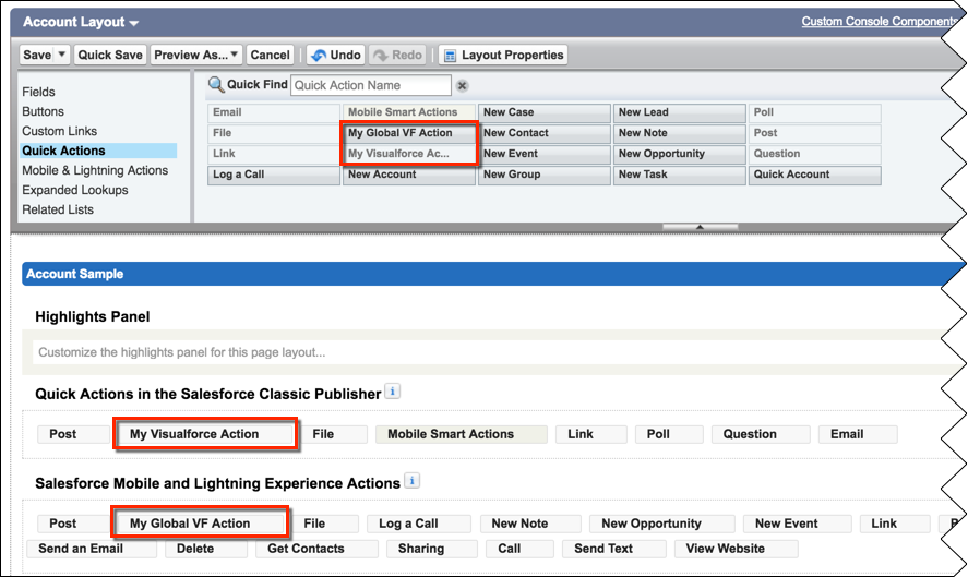Adding quick actions to a page layout