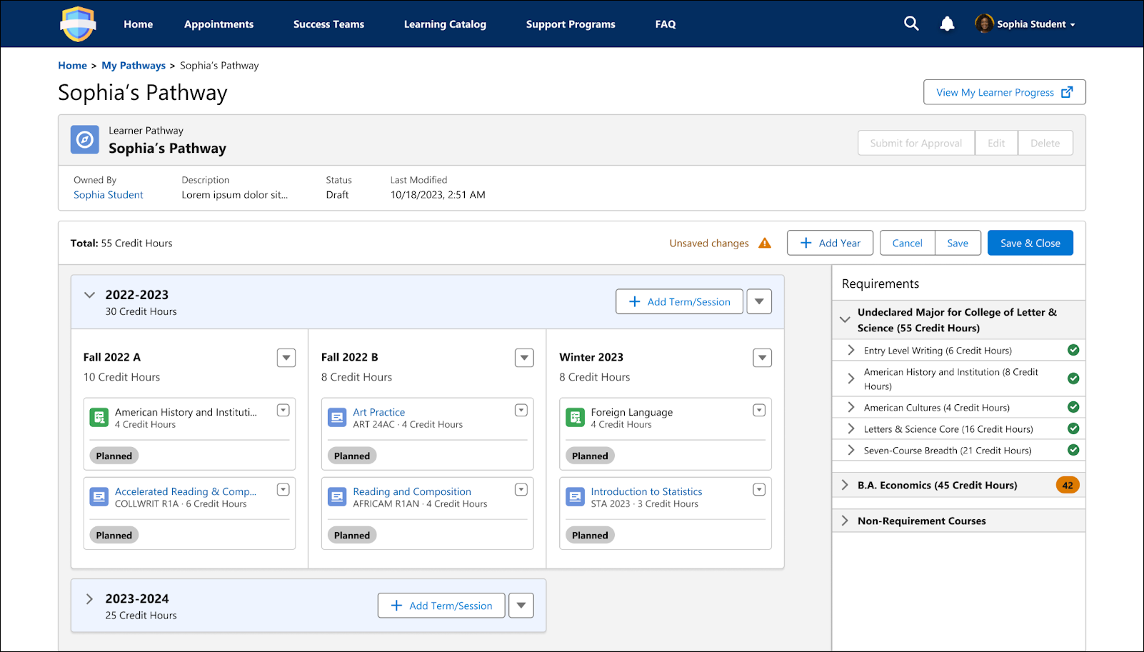 The degree planner on the student portal.