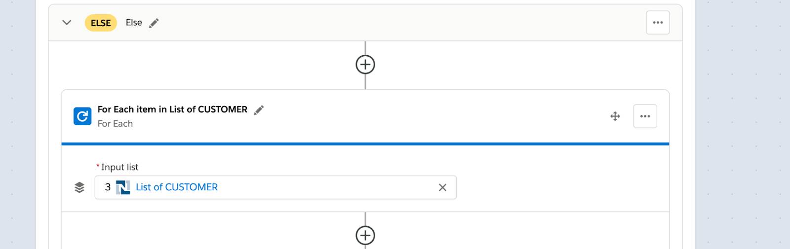 NetSuite の顧客のリストをループ処理する Else ブランチと For Each ブロック。