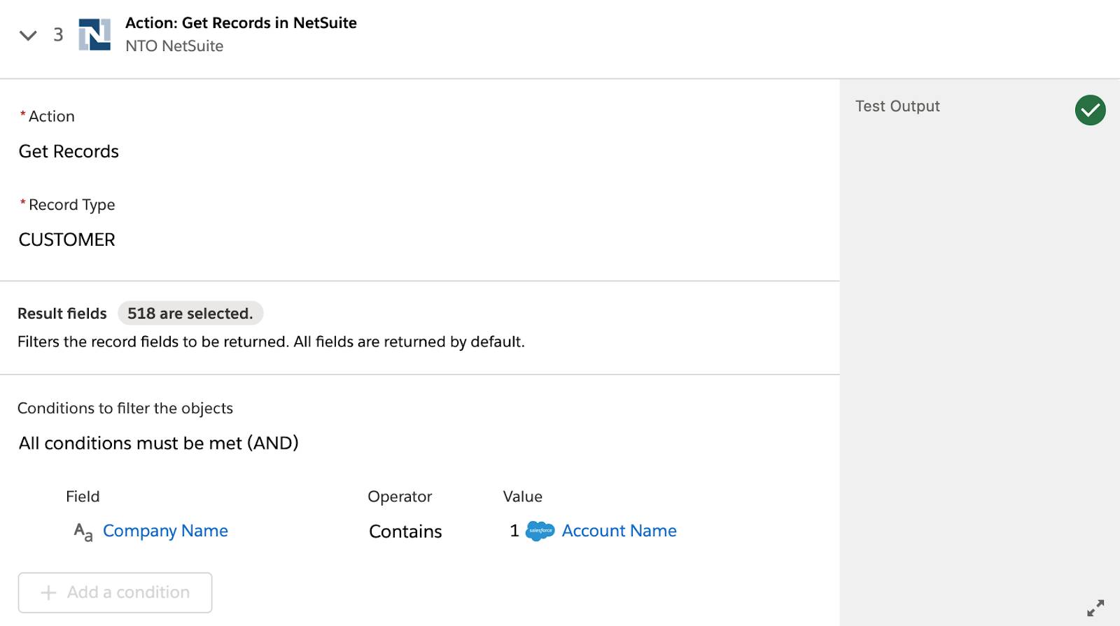 ステップ 3 に緑のチェックマークが表示されているテスト済みフロー。