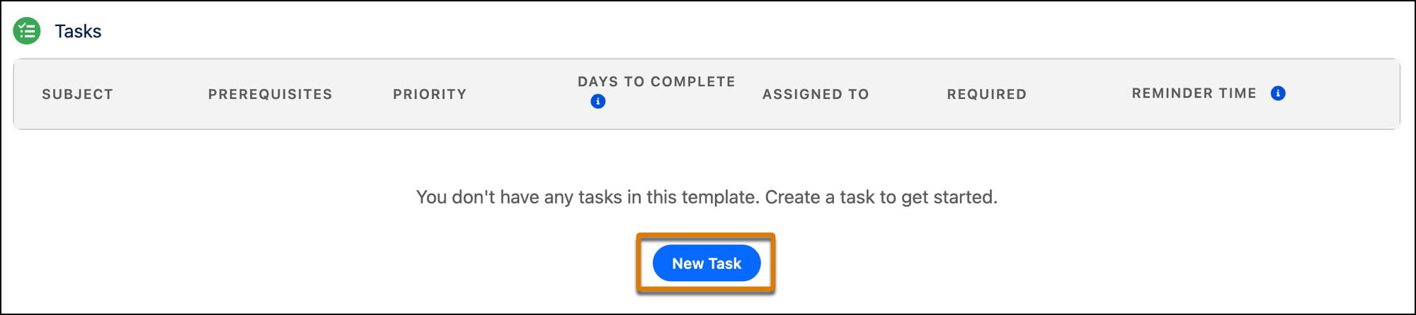 The Task list with New Task highlighted.