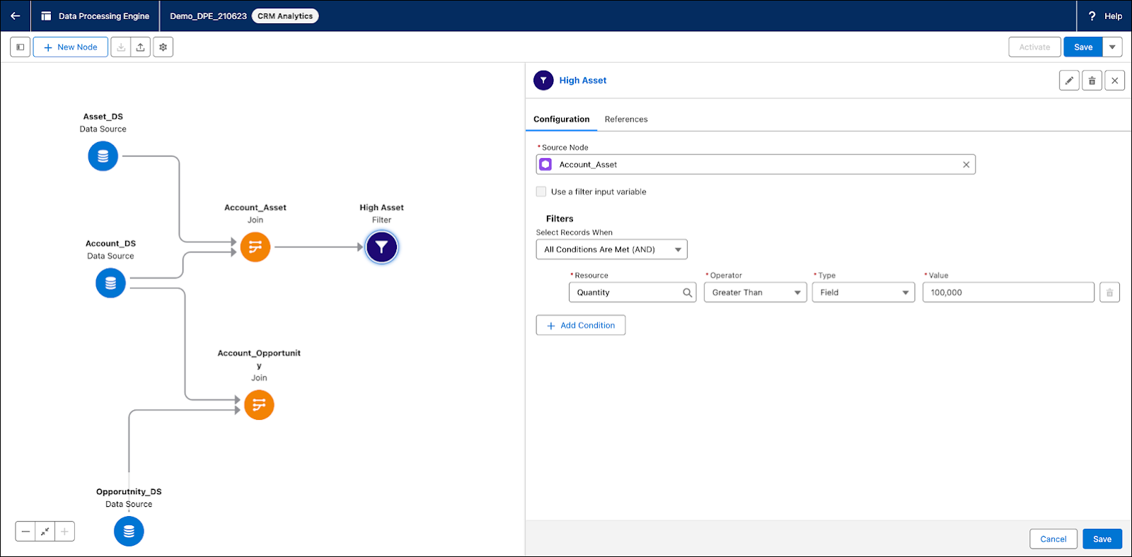 検索条件適用後の [Data Processing Engine (データ処理エンジン)] ウィンドウ。
