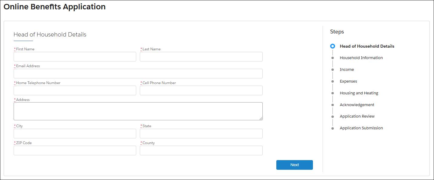 Online Benefits Application on the public portal.