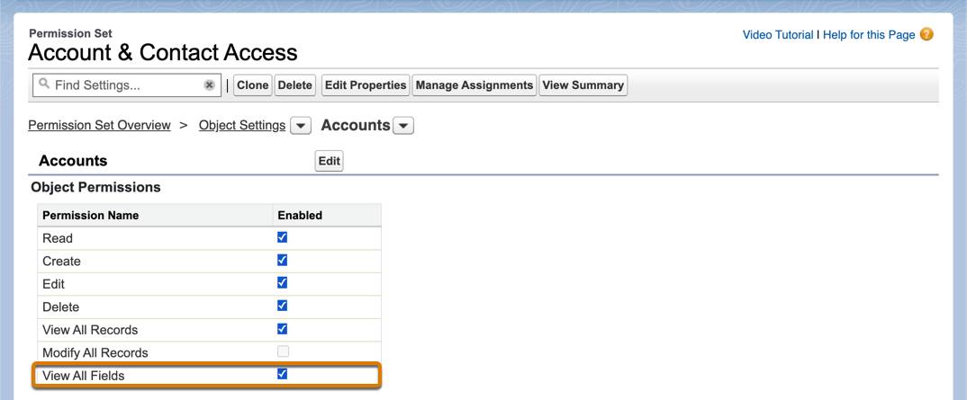View All Fields highlighted in Object Permissions of a Permission Set.
