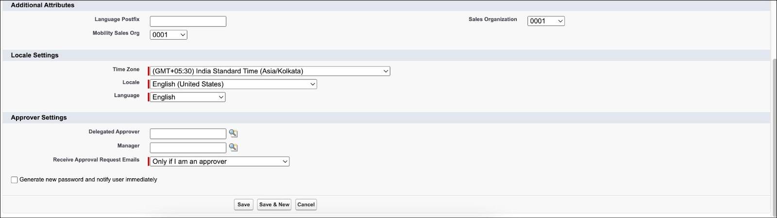 モビリティセールス組織をユーザーに対応付けるためのオプションが表示されている [Users (ユーザー)] ページの [Additional Attributes (追加属性)] セクション。