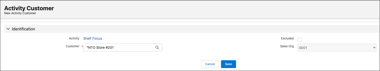 顧客を活動に追加するためのオプションが表示されている [New Activity Customer (新規活動顧客)] ページ。