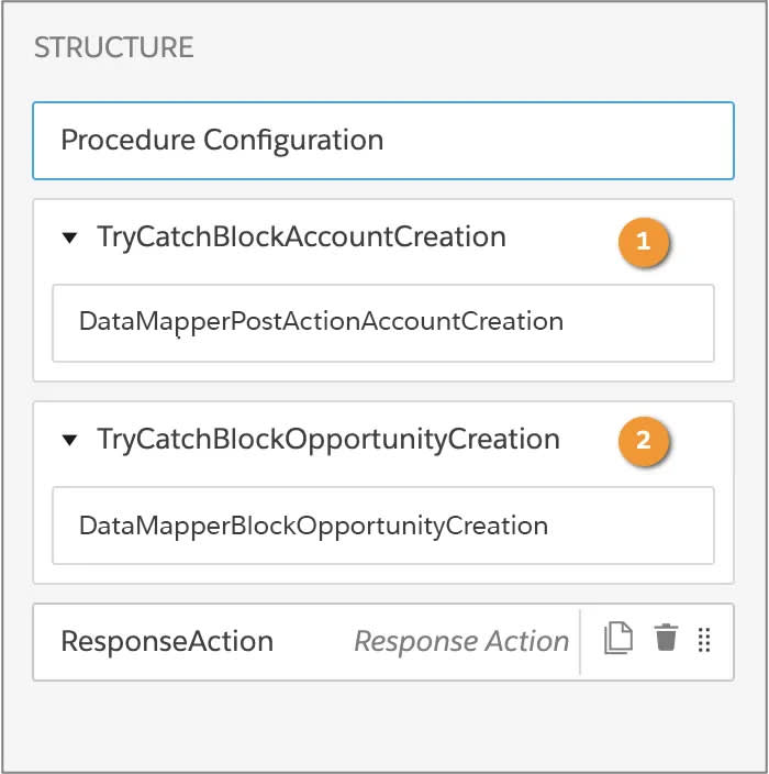 2 つのトランザクションが表示されている Integration Procedure