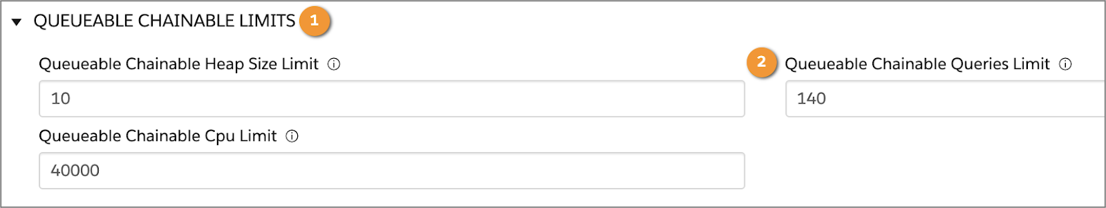 [Queueable Chainable Queries Limit (キュー可能なチェーン可能クエリ制限)] が 140 に設定された Integration Procedure