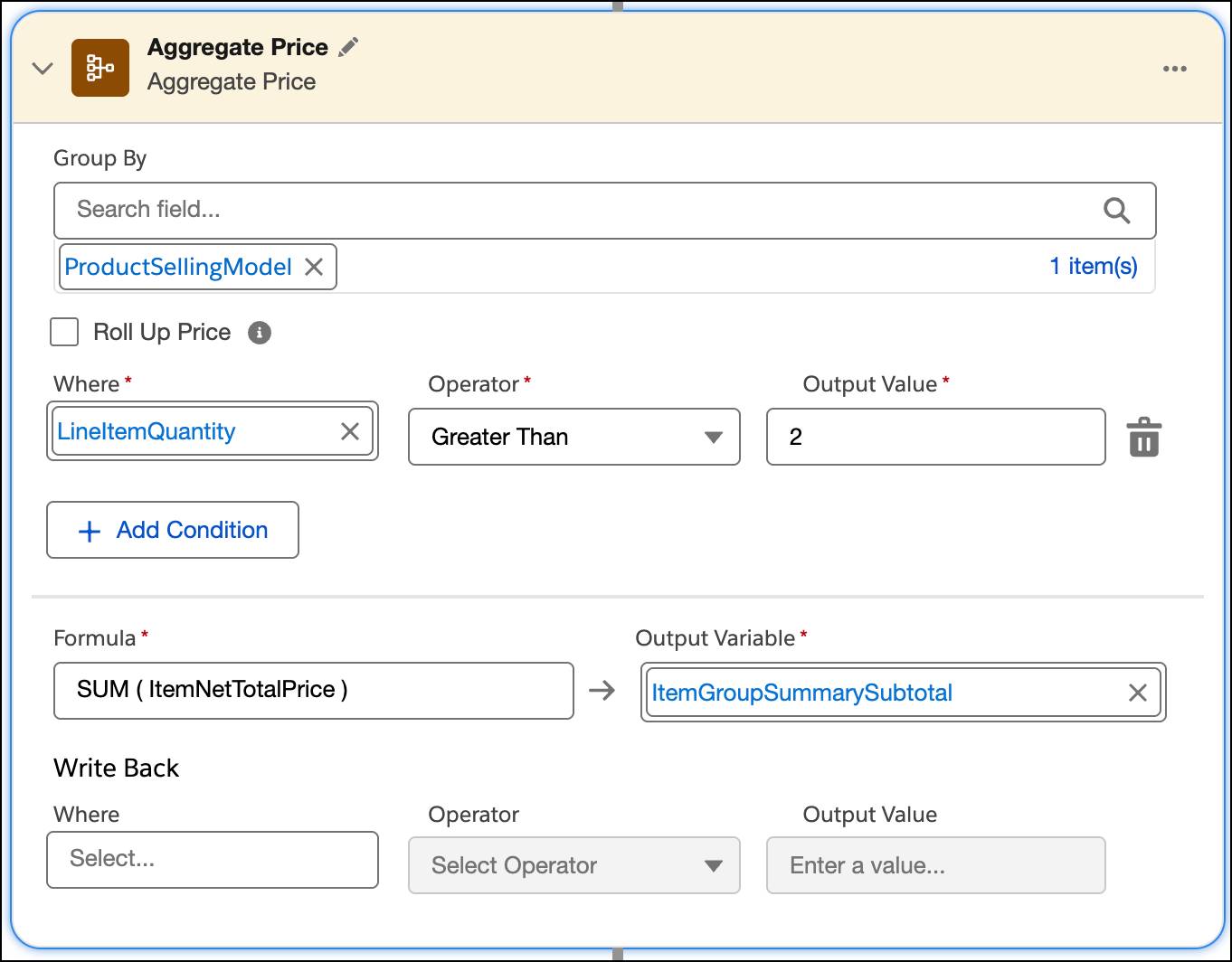 Corresponding Aggregate Price element.