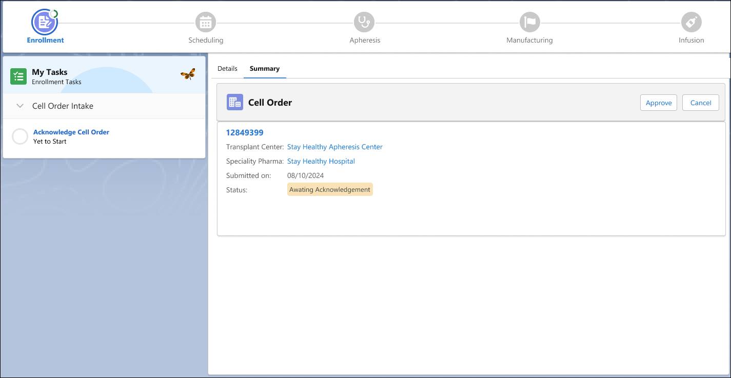 The assigned tasks for the gene therapy coordinator with a single task for enrollment.