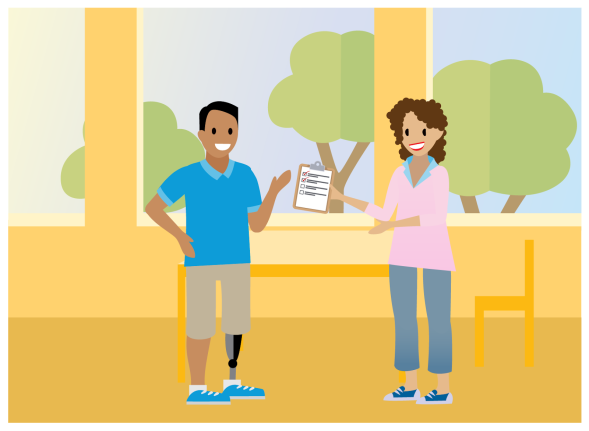 Graphic of Linda and Elliott reviewing a checklist