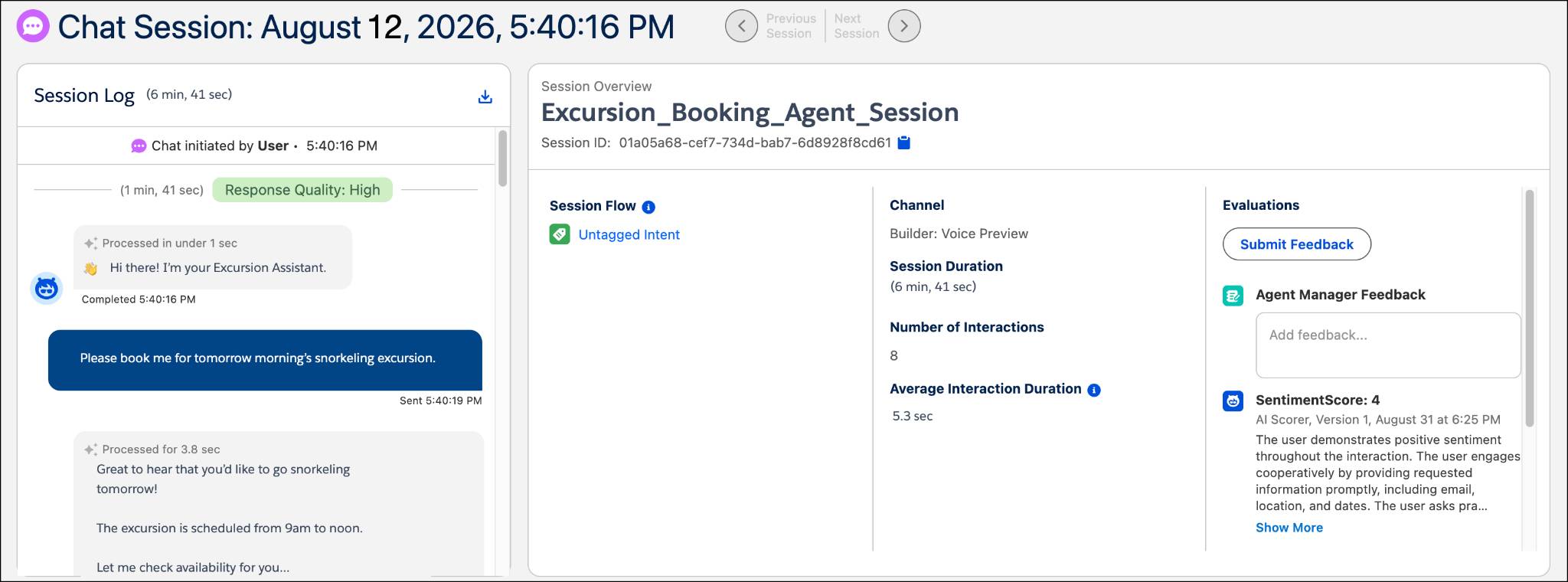 Conversation associated with the selected session.