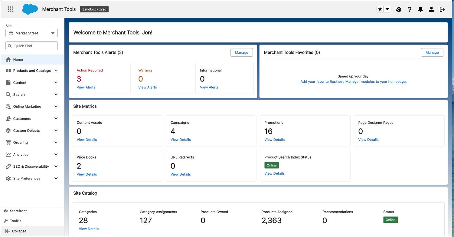 Business Manager Home page.